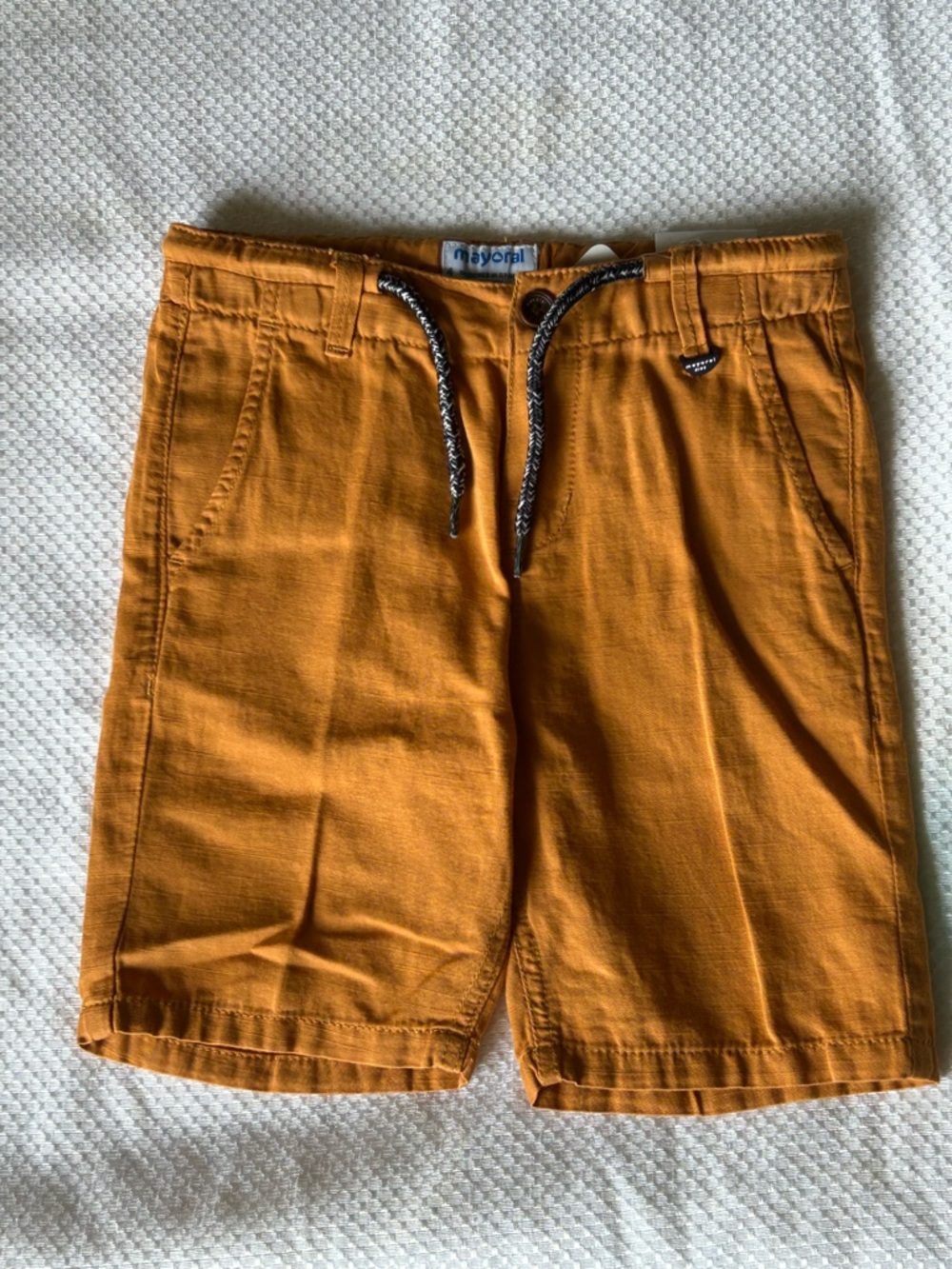 Mayoral Boy’s Pumpkin-Mustard Elastic Waist Cotton Linen Shorts. NWT.